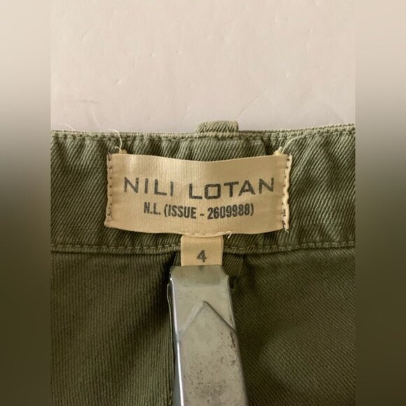 Nili Lotan Slouchy Linen Luna Pant w Side Tape Drop Crotch Army Green Size 4 - Picture 4 of 11